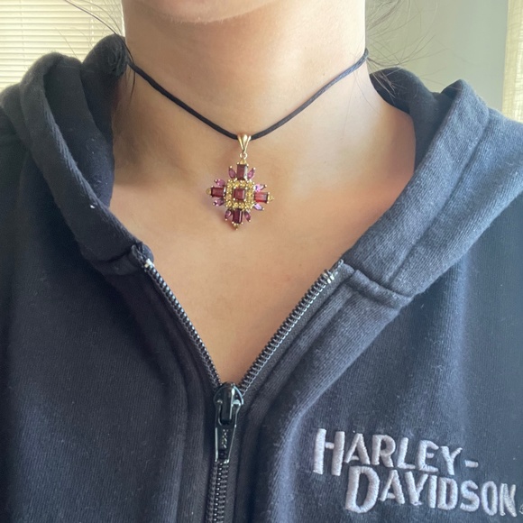 VINTAGE 10K SOLID Yellow Gold STAMPED Garnet Amethyst Citrine Pendant - Picture 1 of 9